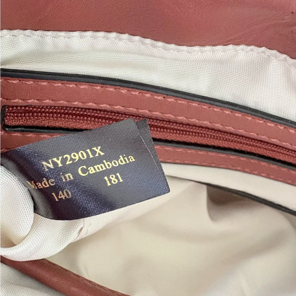 Nicole Miller Handbag Laura Small Crossbody Brown zipper detail front. Very soft
